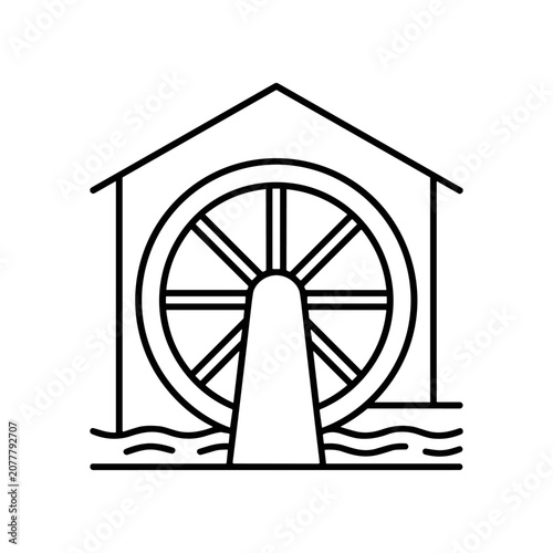 Water Wheel Structure With Roof.