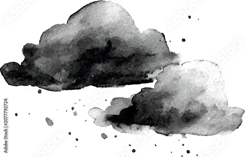 Black and grey watercolor fluffy cloud pair