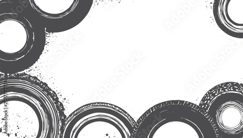 Black grunge tire track corner border frame