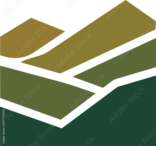 Layered green and brown hills terrain icon design