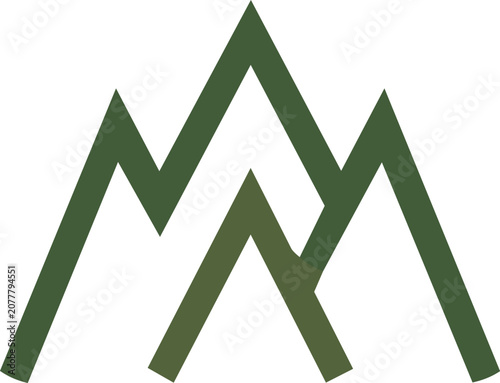 Green geometric mountain peaks line art icon vector