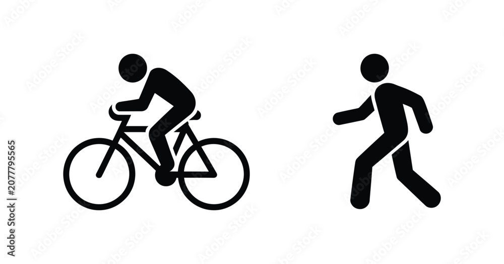 Obraz premium Cyclist and pedestrian pictograms, black silhouette style, clean vector illustration