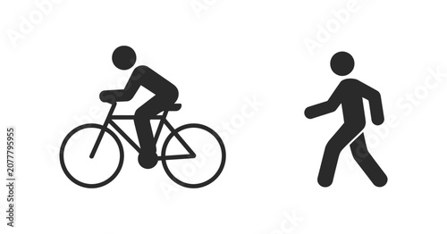 Foto Cyclist and pedestrian pictograms, black silhouette style, clean vector illustra
