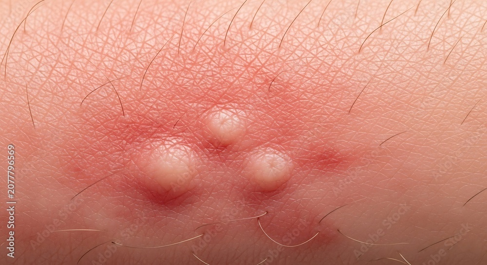 Fototapeta premium Close-up of inflamed skin with multiple pustules and redness indicating infection or irritation.