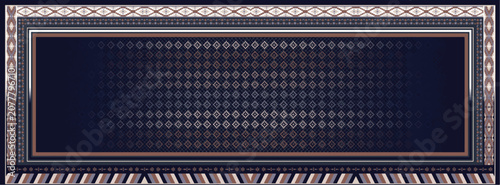 Fotografie Luxury geometric silk scarf design with ethnic tribal patterns and aztec border