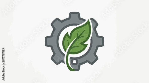 A green leaf icon centered inside a mechanical gear symbol on a white background