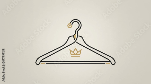 A minimalist illustration of a clothes hanger with a golden crown icon