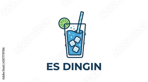 A refreshing glass of cold beverage with ice cubes and a lime slice illustration