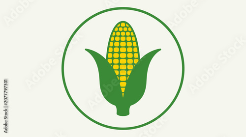 A simple graphic illustration of a yellow corn cob inside a green circle