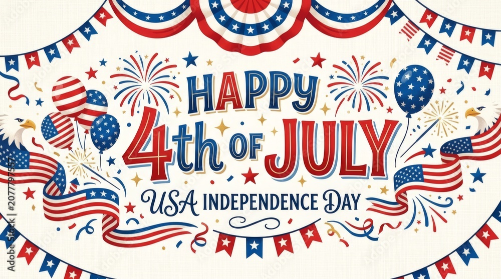 Obraz premium USA Independence Day Celebration Banner with Festive Decorations