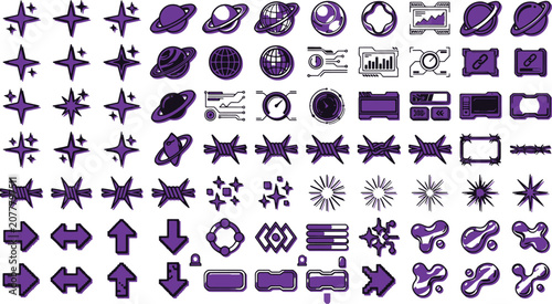 Fotografija Purple interface icon set containing celestial bodies planetary systems UI navig