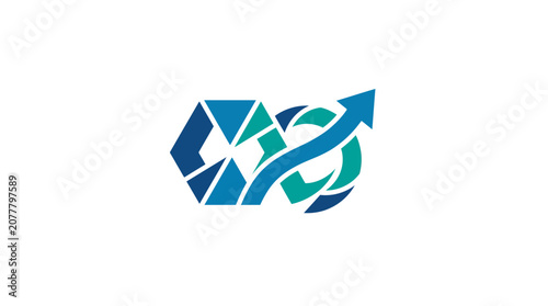 A modern abstract geometric logo design with an upward pointing arrow