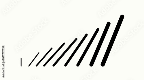 A series of black diagonal lines increasing in size on a white background