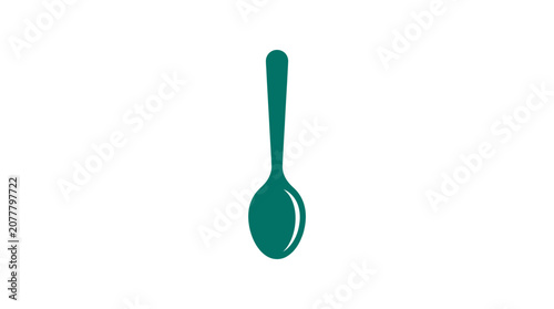 A simple green silhouette of a kitchen spoon isolated on a white background