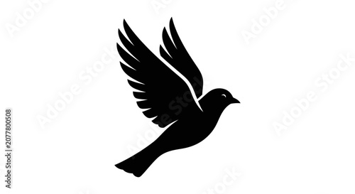 Silhouette of a bird in flight against a white background, symbolizing freedom and peace