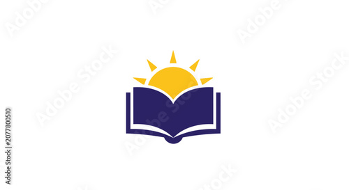 Symbolic representation of knowledge and enlightenment through a book and a rising sun
