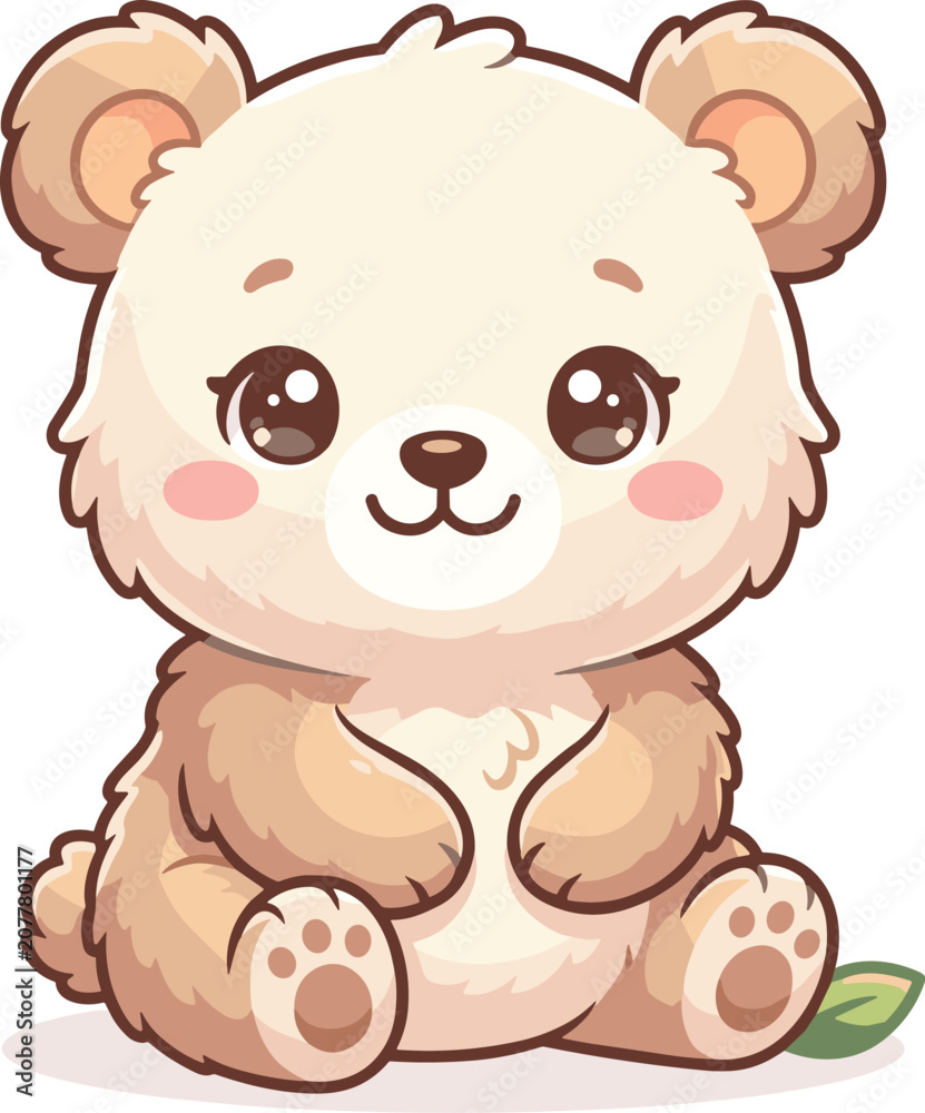 Obraz premium Cute cartoon baby bear vector illustration sitting happily for kids nursery room apparel story book sticker card design