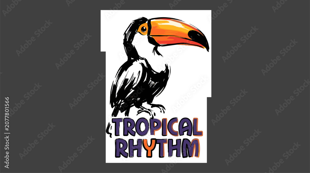 Fototapeta premium Tropical toucan bird design. Summer rhythm vector graphic. Exotic bird t shirt print.