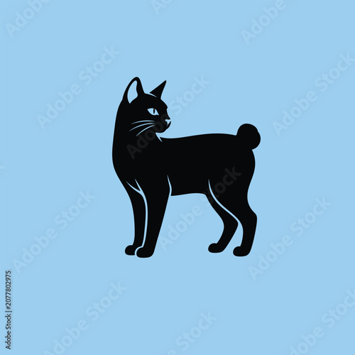 Canvastavla Japanese bobtail cat logo design vector art silhouette illustration