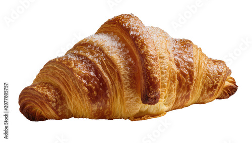 Tableau sur toile Golden brown flaky croissant with sugar crystals, isolated on transparent backgr