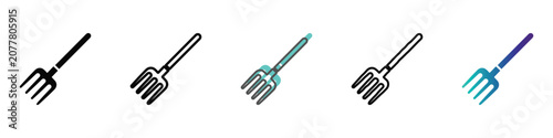 Foto A set of five distinct pitchfork icons, each rendered with a unique artistic sty