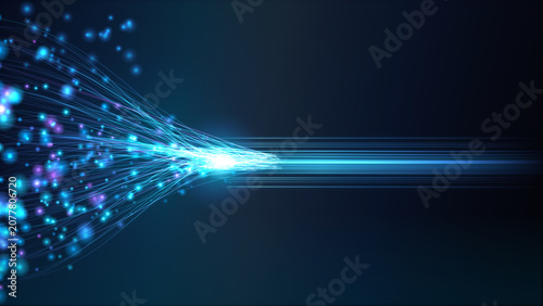 Photos Abstract digital background with glowing particles of light converging into a st