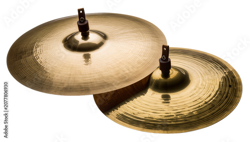 Tableau sur toile Two brass cymbals with wooden mounts, isolated on transparent background