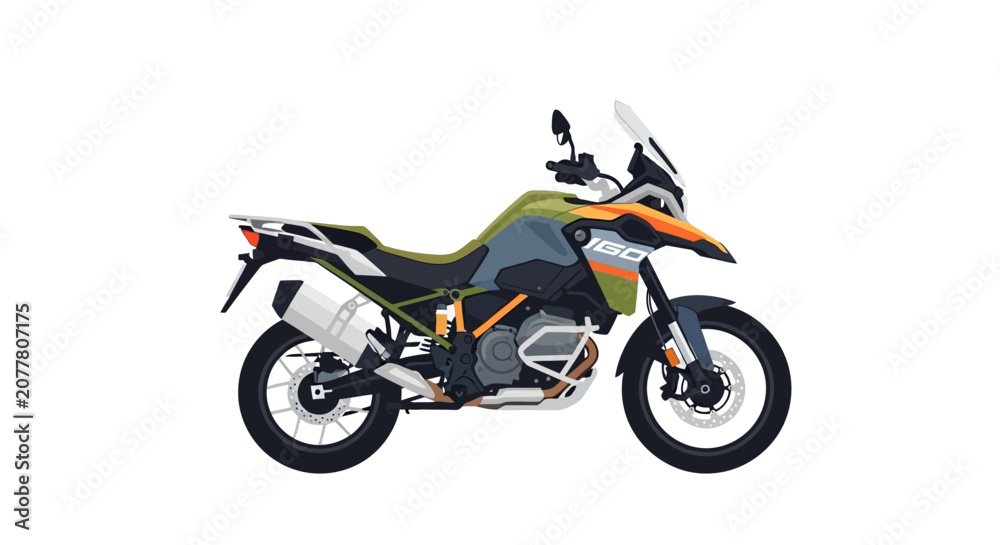 Obraz premium Modern adventure motorcycle on white background.