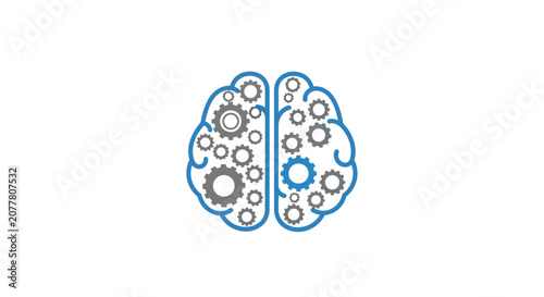 Conceptual illustration of the human brain with gears signifying processing power and intellect