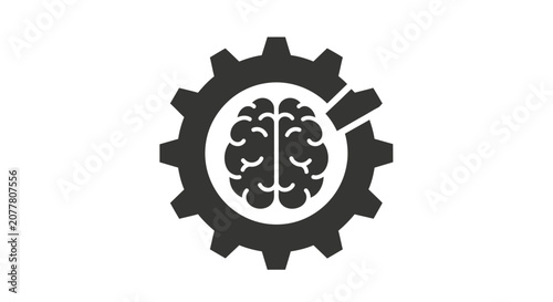 Conceptual image of a brain inside a gear representing cognitive processes and innovation