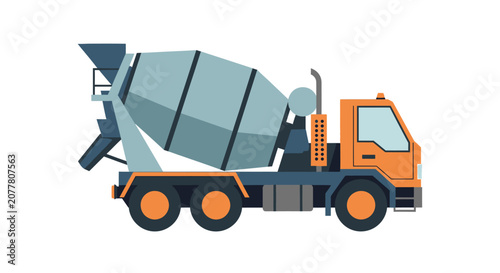 Orange and blue concrete mixer truck illustration.