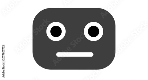 Minimalist graphic of a gray face with eyes and mouth on a white background design