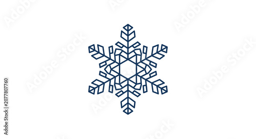 Minimalist Snowflake Design in Dark Blue, Isolated on a Pure White Background