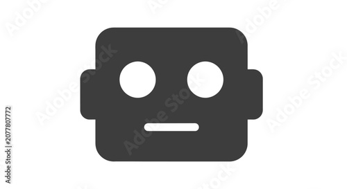 Minimalistic Robot Icon Design on White Background with a Dark Gray Geometric Face