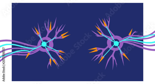 Neural network connection with glowing synapses and fibers