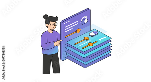 Young woman managing digital settings on interactive interface