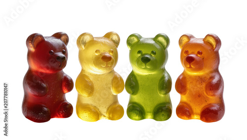 Photos Four colorful gummy bear candies in a row