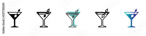 Φωτογραφία A set of five distinct martini glass icons, each featuring a garnish of olives o