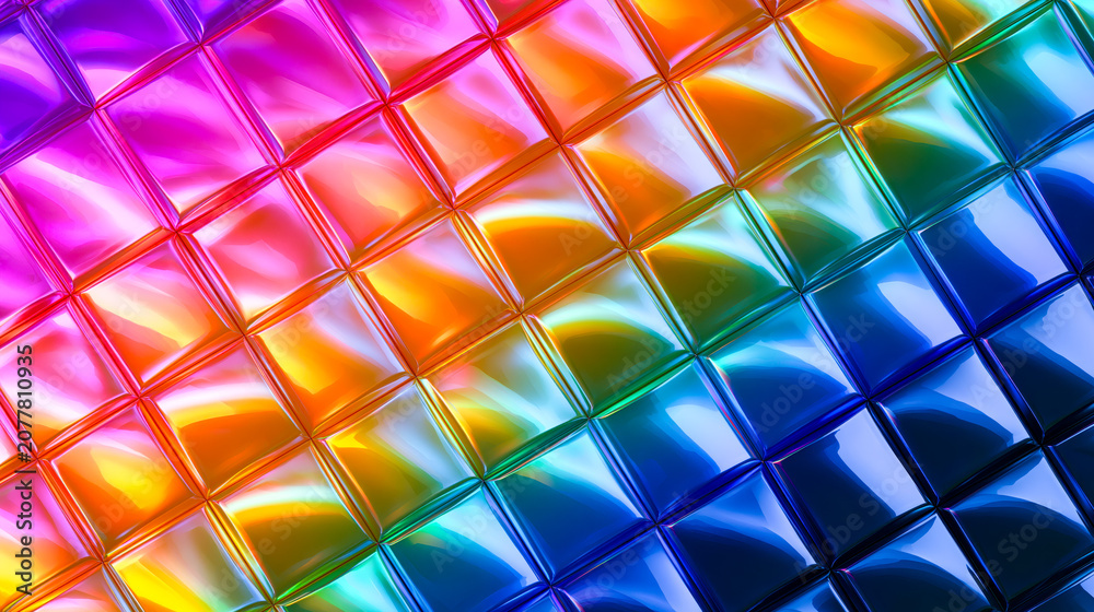 Fototapeta premium Rainbow glossy geometric quilted tile surface background