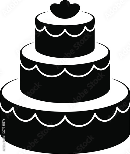 Elegant Tiered Wedding Cake Silhouette Vector | Luxury Bridal Dessert Icon Isolated on White