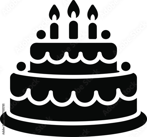Cute Kids Birthday Cake Silhouette Vector | Simple Party Dessert Icon Isolated on White