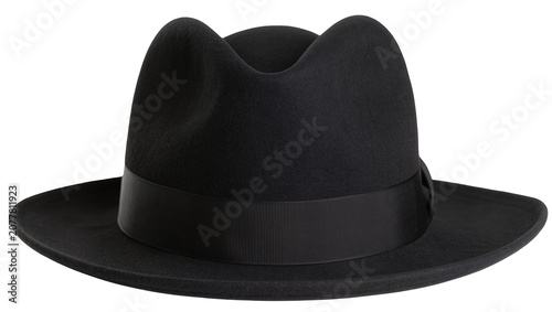 Cuadro en lienzo Black felt fedora hat with grosgrain ribbon band, isolated on transparent backgr