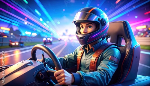 Racing Driver in High Speed Motion.