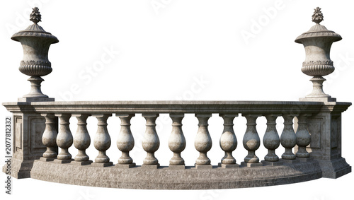 Fotografie Ornate stone balustrade with urns on ends, isolated on transparent background