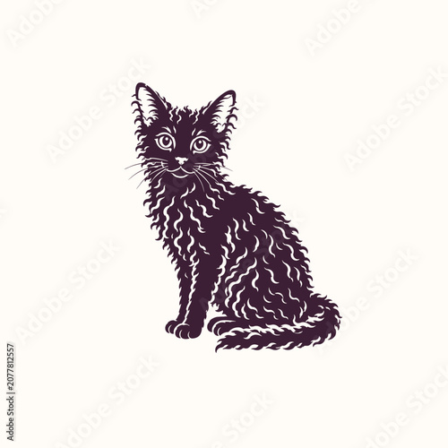 Quadro su tela LaPerm cat logo design vector icon silhouette illustration.