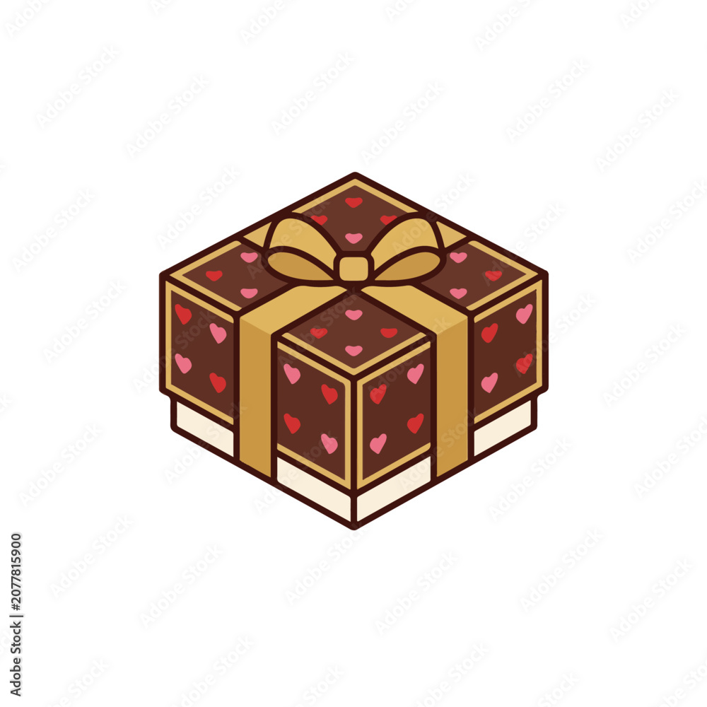 Obraz premium Chocolate gift box with golden ribbon adorned with small hearts during a celebration