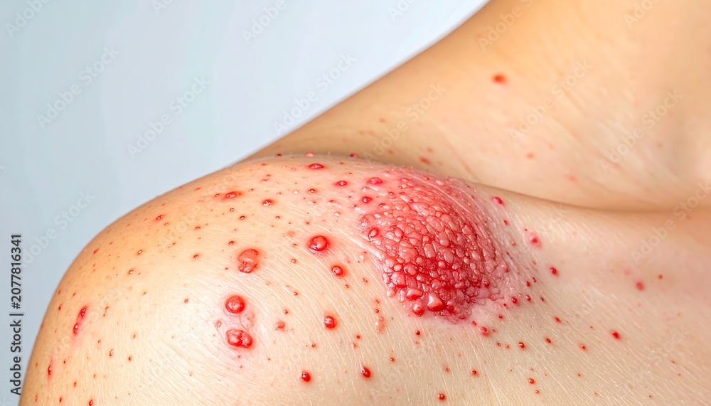 Fototapeta premium Close-up of Skin with Acne and Red Bumps.