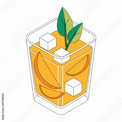 Citrus orange cocktail in glass with ice and mint leaves vector illustration cocktail beverage