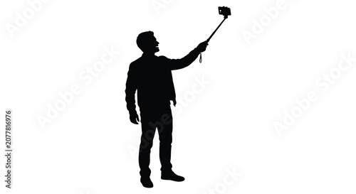 Foto Man Holding Smartphone With Selfie Stick Black Silhouette