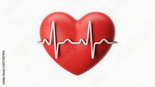 Heart and heartbeat ECG cardiogram line illustration symbol of love, health and medical care vector icon for healthcare, cardiology, hospital monitor, pulse, life, blood, EKG graph